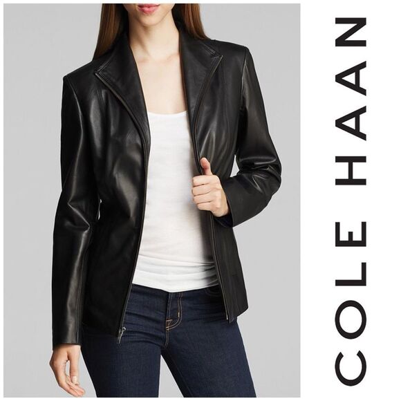 Cole Haan Signature Wing Collar Faux Vegan Leather Jacket Size S - Picture 1 of 12